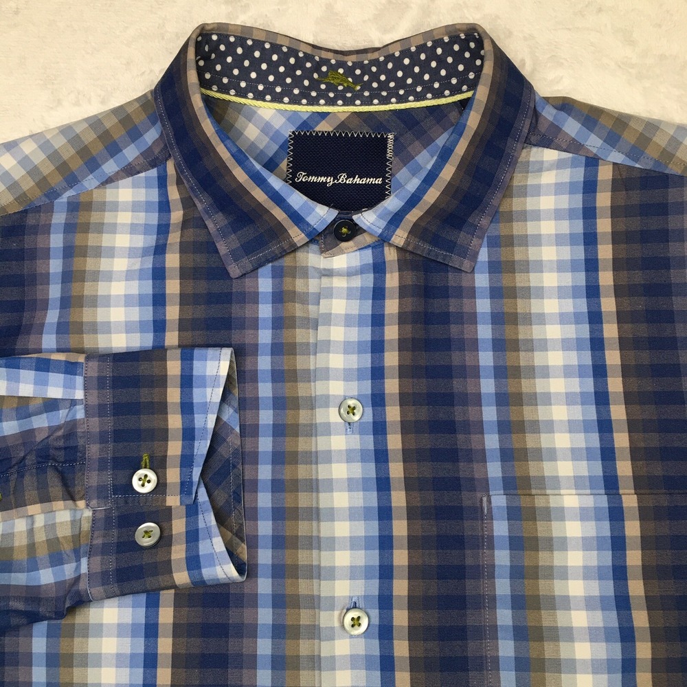 Tommy Bahama Shirt Mens Medium Multicolor Check Button Up Long Sleeve Marlin